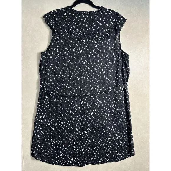 Old Navy Size X Large Black White Floral Cap Sleeve Ruffle Button Shirt Dress - Picture 2 of 9